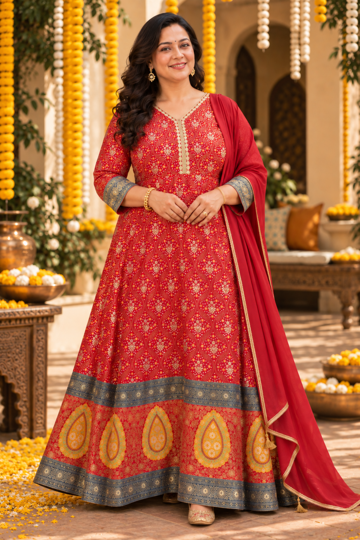Aarohi Red Silk Dress with Jacquard Weave (Copy)