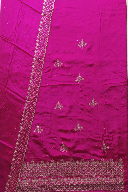 Hot Pink Unstitched Suit with Handwork