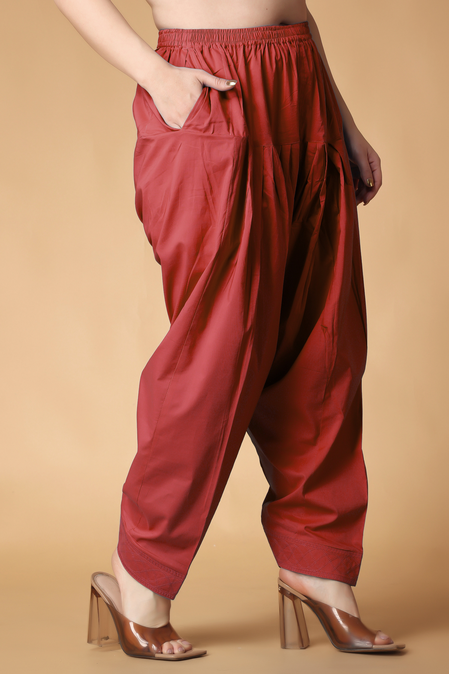 Pale Red Pleated Cotton Salwar