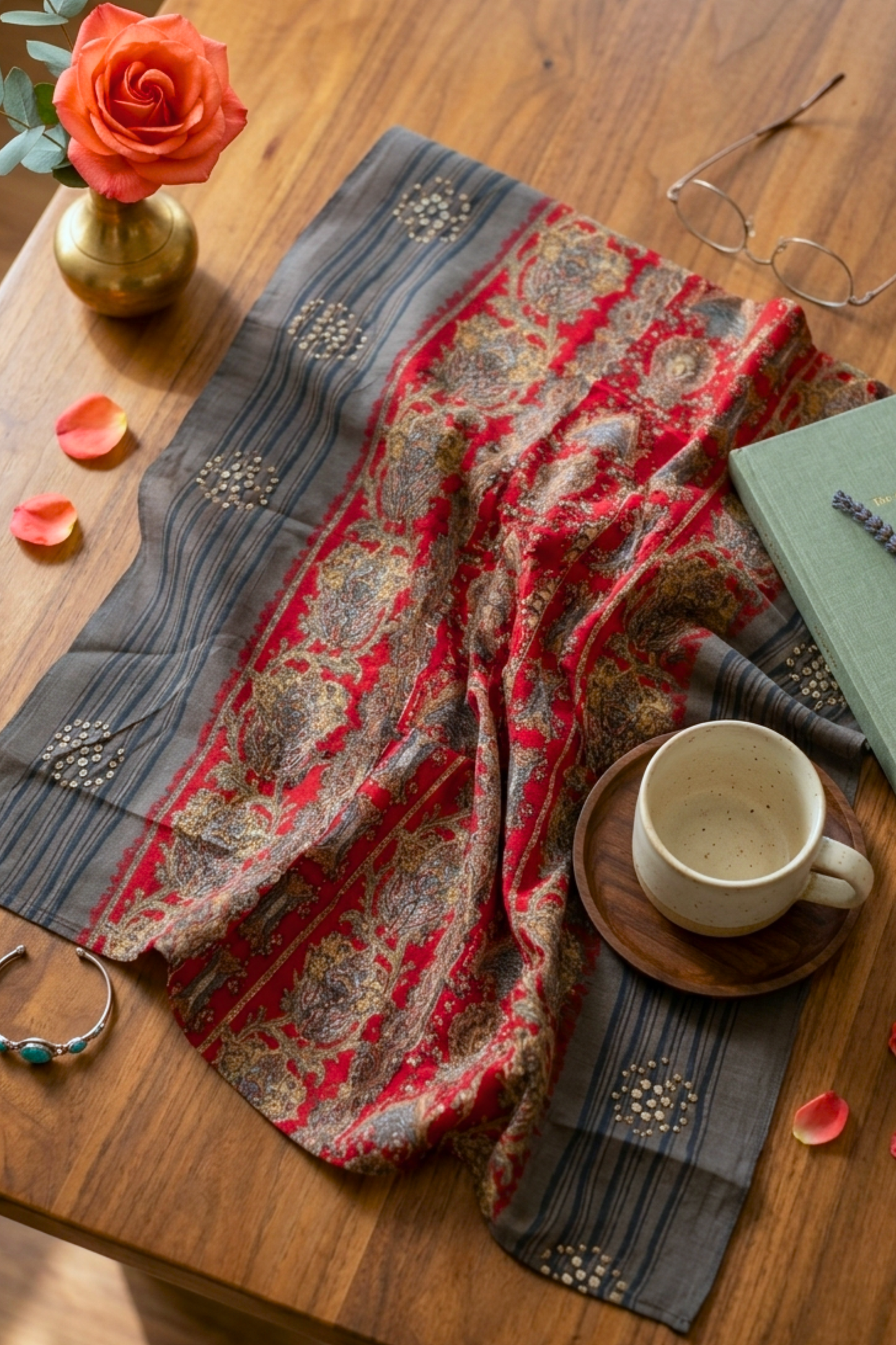 Maroon Abstract Silk Dupatta