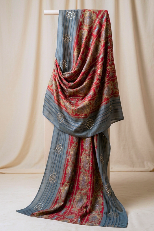 Maroon Abstract Silk Dupatta