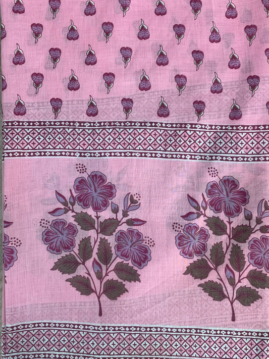 Pink Block Printed Cotton Dupatta