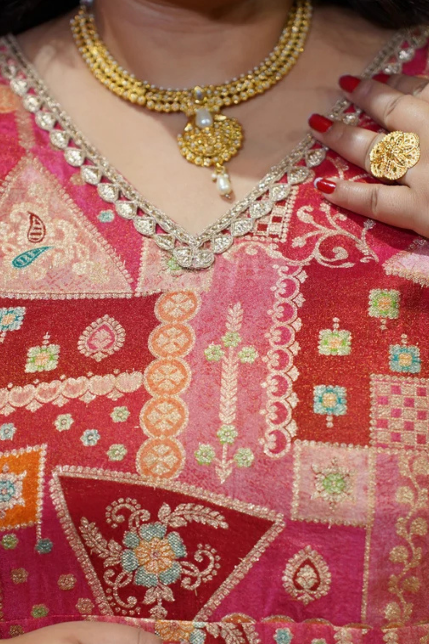 Vasudha Rubi Silk Dress with Jacquard Weave (Copy)