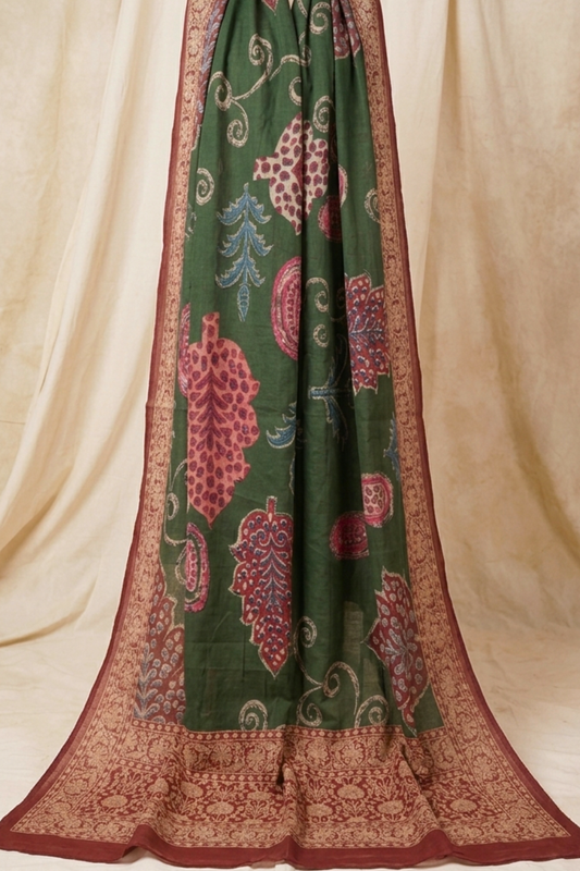 Bottle Green Floral Silk Dupatta
