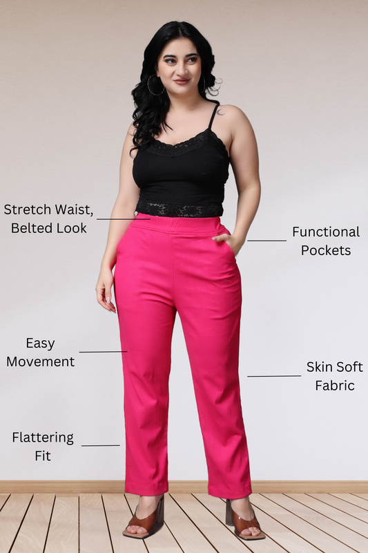Buy Plus Size Magenta Lycra Slub Pants At Apella | Sizes XS to 10 XL | India | Free Delivery | Customized