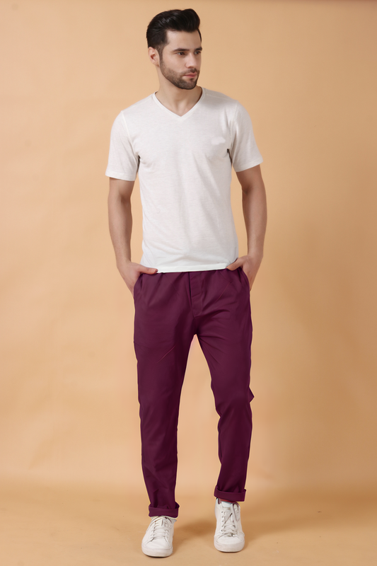 Buy Plus Size Windsor Wine Solid Stretch Cargo At Apella | Sizes XS to 10 XL | India | Free Delivery | Customized