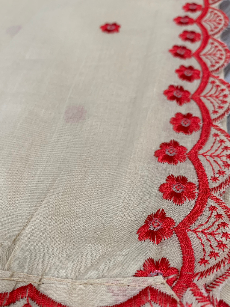 Soft Beige Embroidered Cotton Dupatta