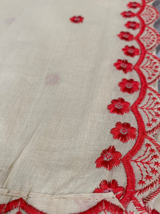 Soft Beige Embroidered Cotton Dupatta