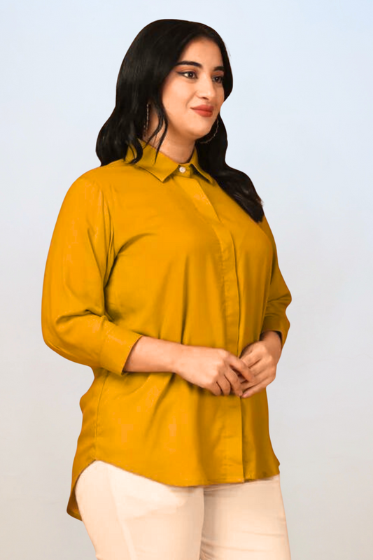 Mustard Muse Solid Rayon Shirt