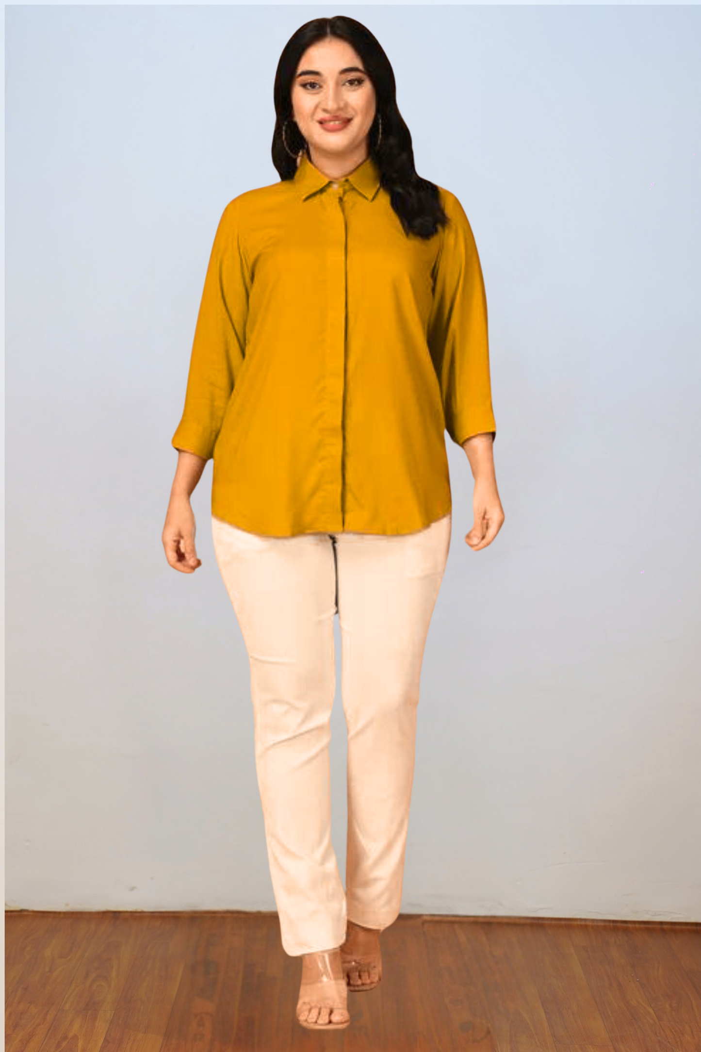 Mustard Muse Solid Rayon Shirt