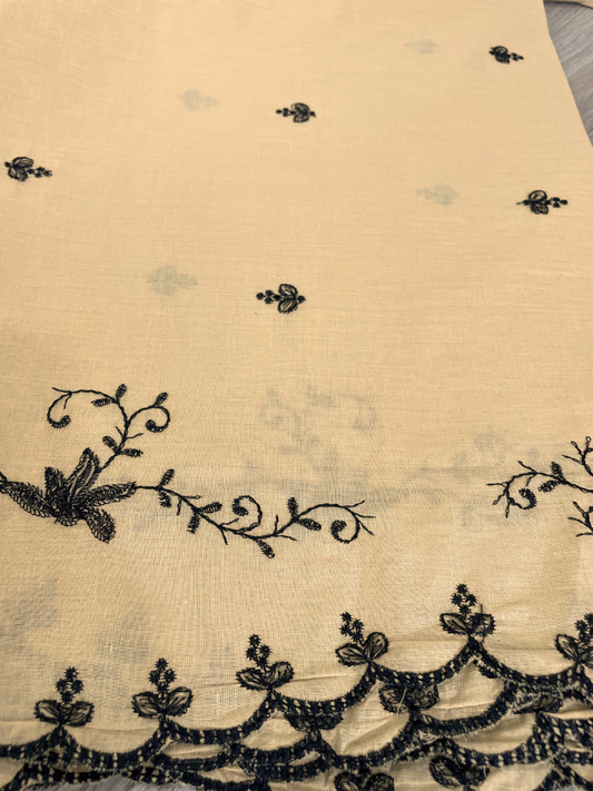 Beige Mul Embroidered Dupatta