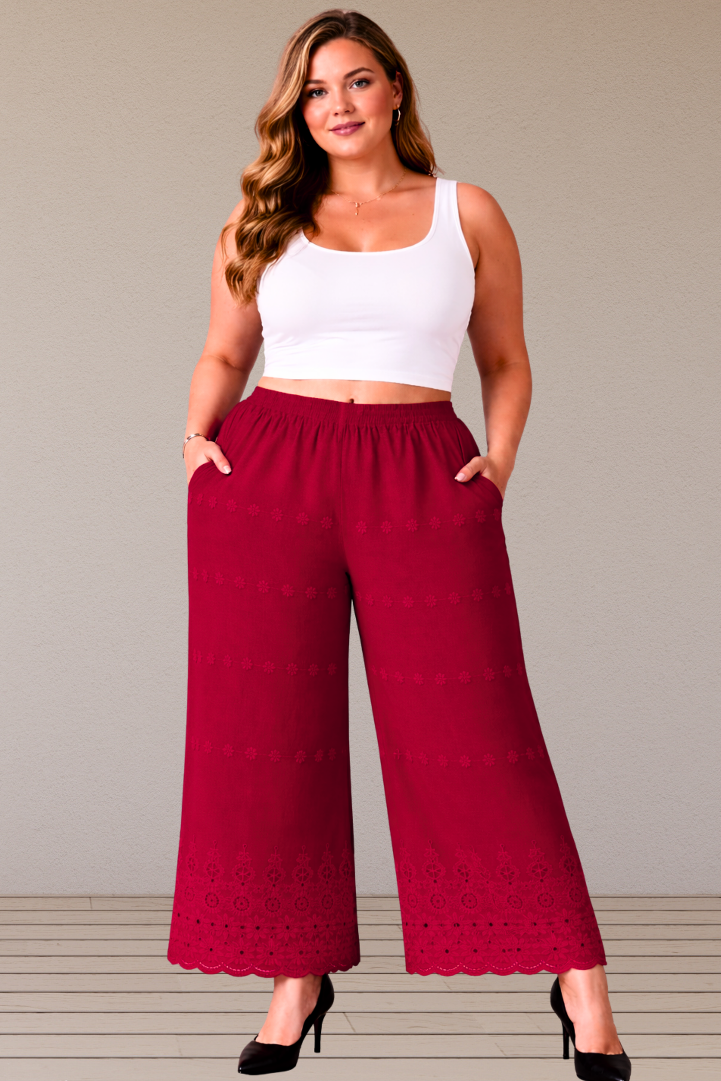Maroon Schiffli Loose Palazzo