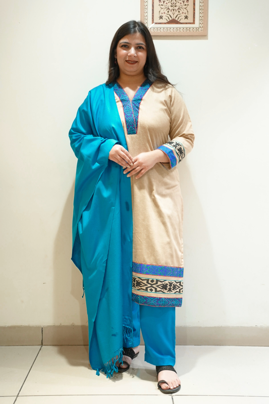 Sandstone Blue Woollen Kurta Set