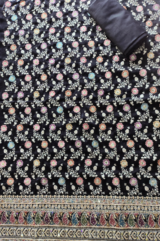 Jet Black Zardosi Embroidered Unstitched Salwar Suit