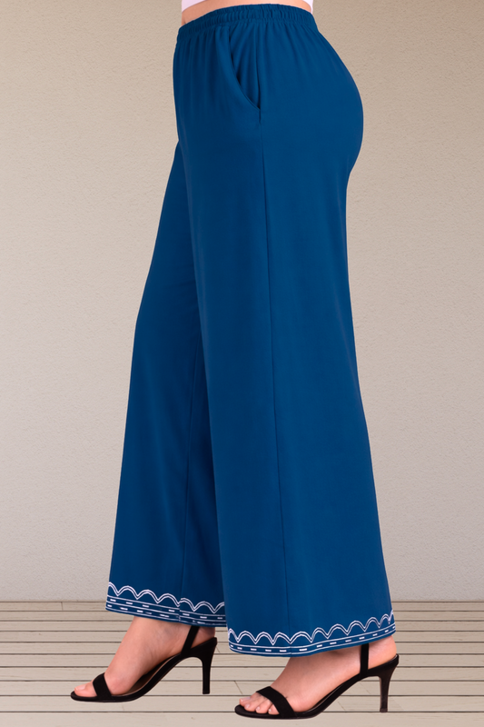 Royal Blue Detailed Rayon Palazzo