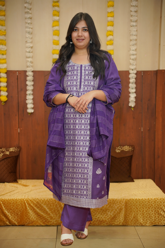 Purple Opulence Jacquard Linen Suit