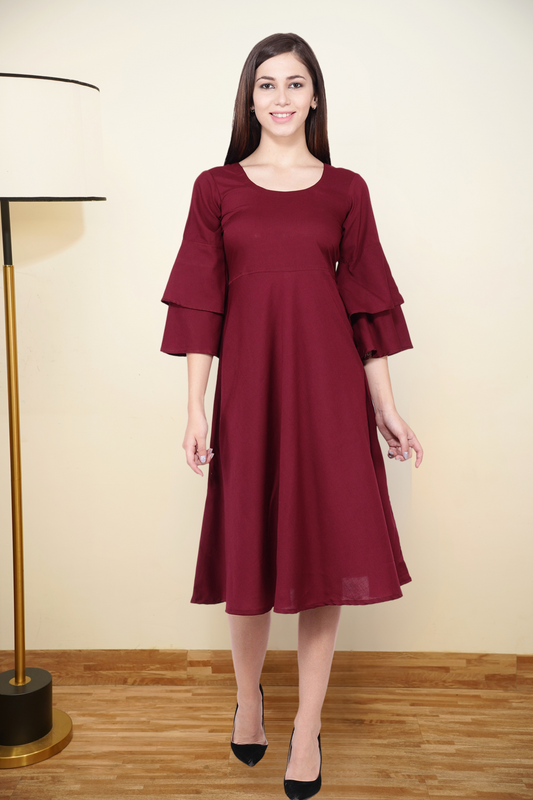 Buy Plus Size Solid Maroon A-line Dress At Apella | Sizes XS to 10 XL | India | Free Delivery | Customized