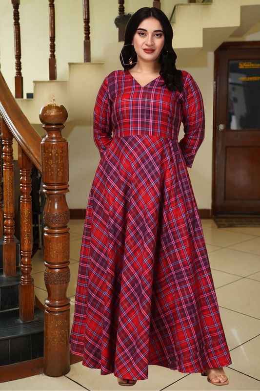 Carmine Carnival Twill Checked Dress