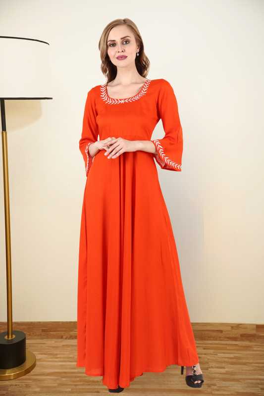 Buy Plus Size Minimal Orange Dress At Apella | Sizes XS to 10 XL | India | Free Delivery | Customized