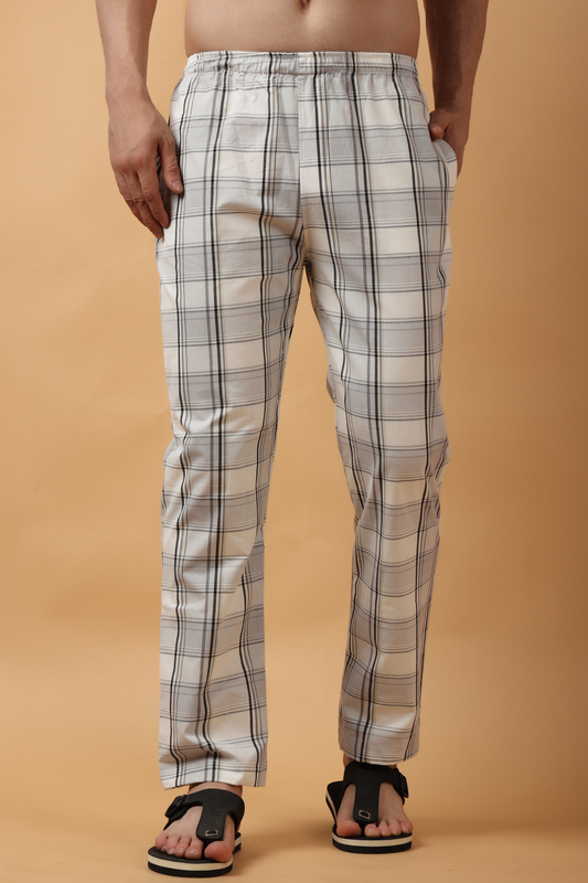 White Check Cotton Pant Pajama