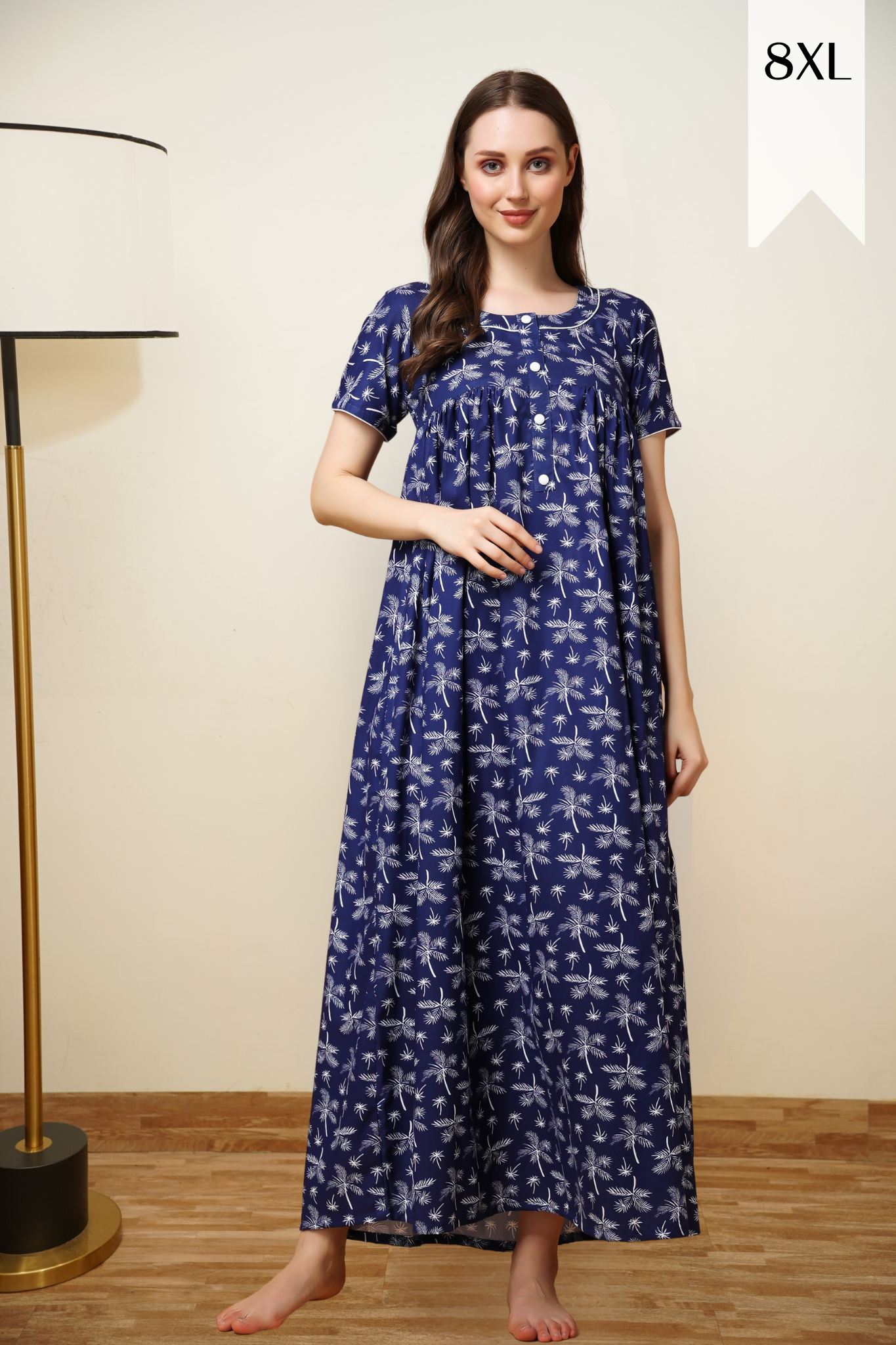 Palmy Indigo Cotton Night Gown Apella