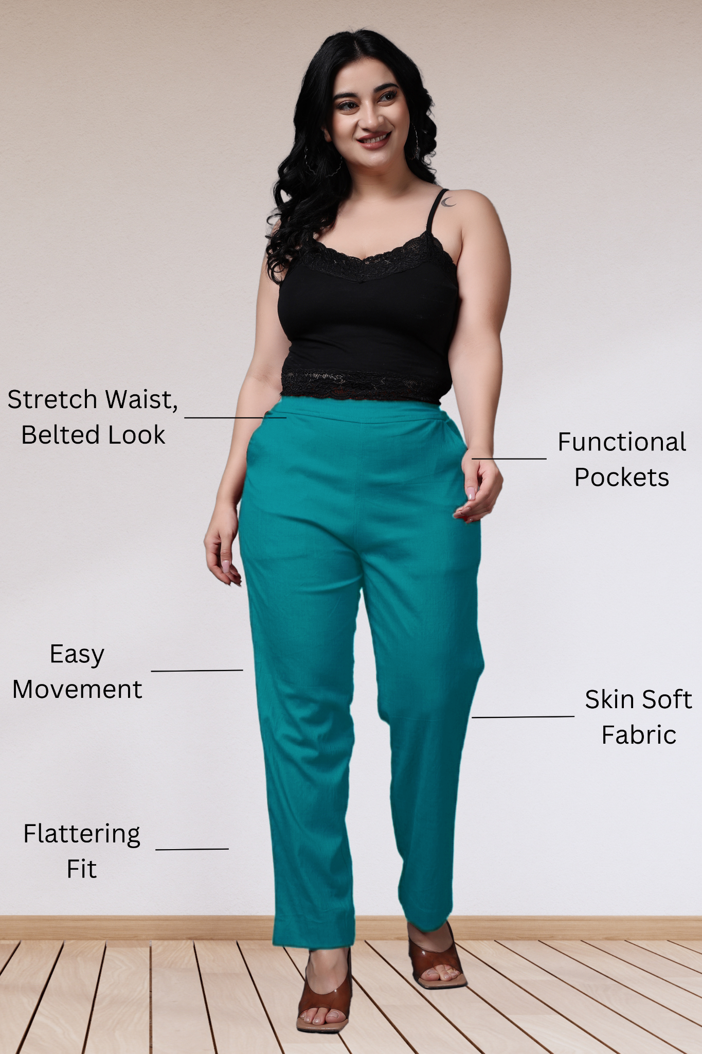 Firozi Lycra Slub Pants