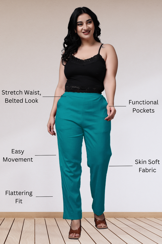Firozi Lycra Slub Pants