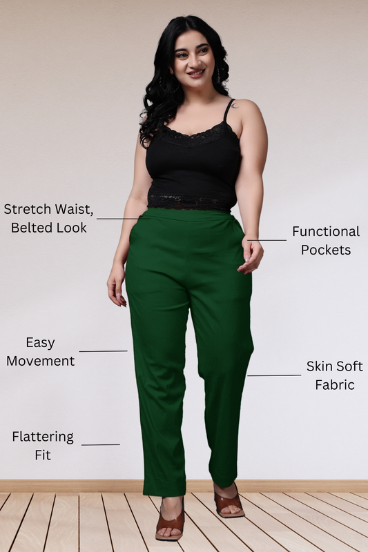 Bottle Green Lycra Slub Pants