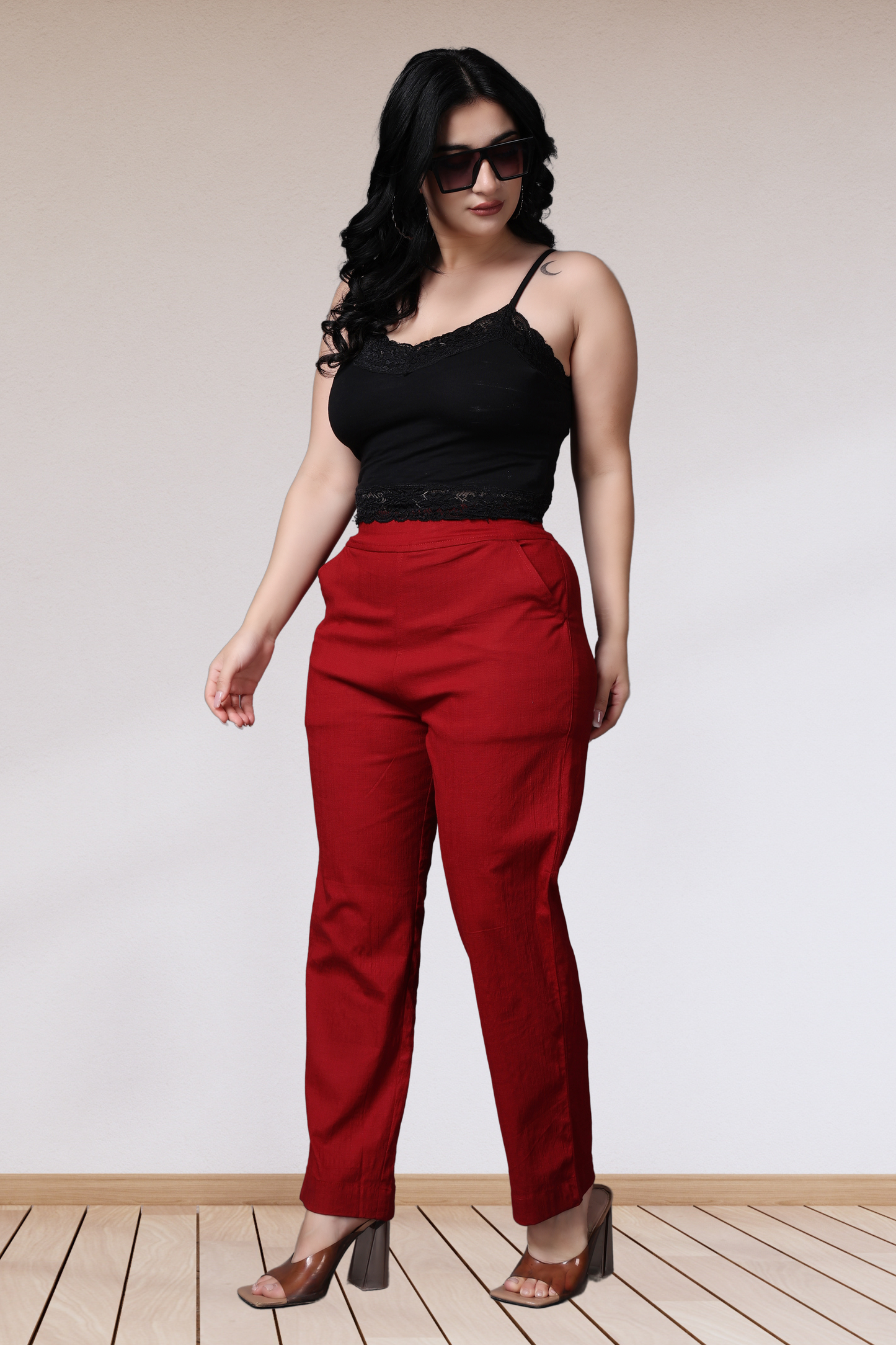 Buy Plus Size Maroon Lycra Slub Pants At Apella | Sizes XS to 10 XL | India | Free Delivery | Customized
