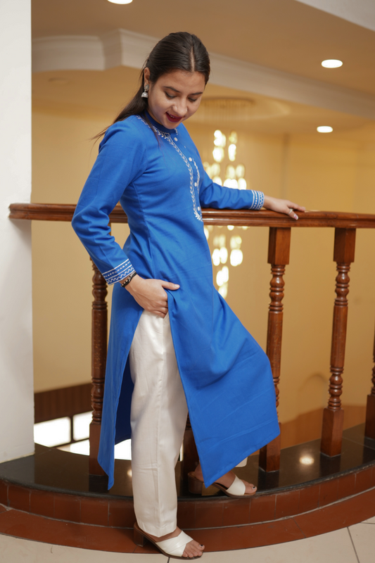 Buy Plus Size Frosty Blue Woollen Kurta At Apella | Sizes XS to 10 XL | India | Free Delivery | Customized