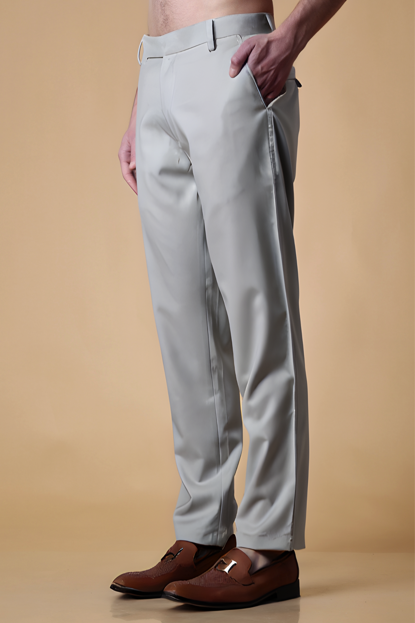 Steel Grey Solid Formal Trousers