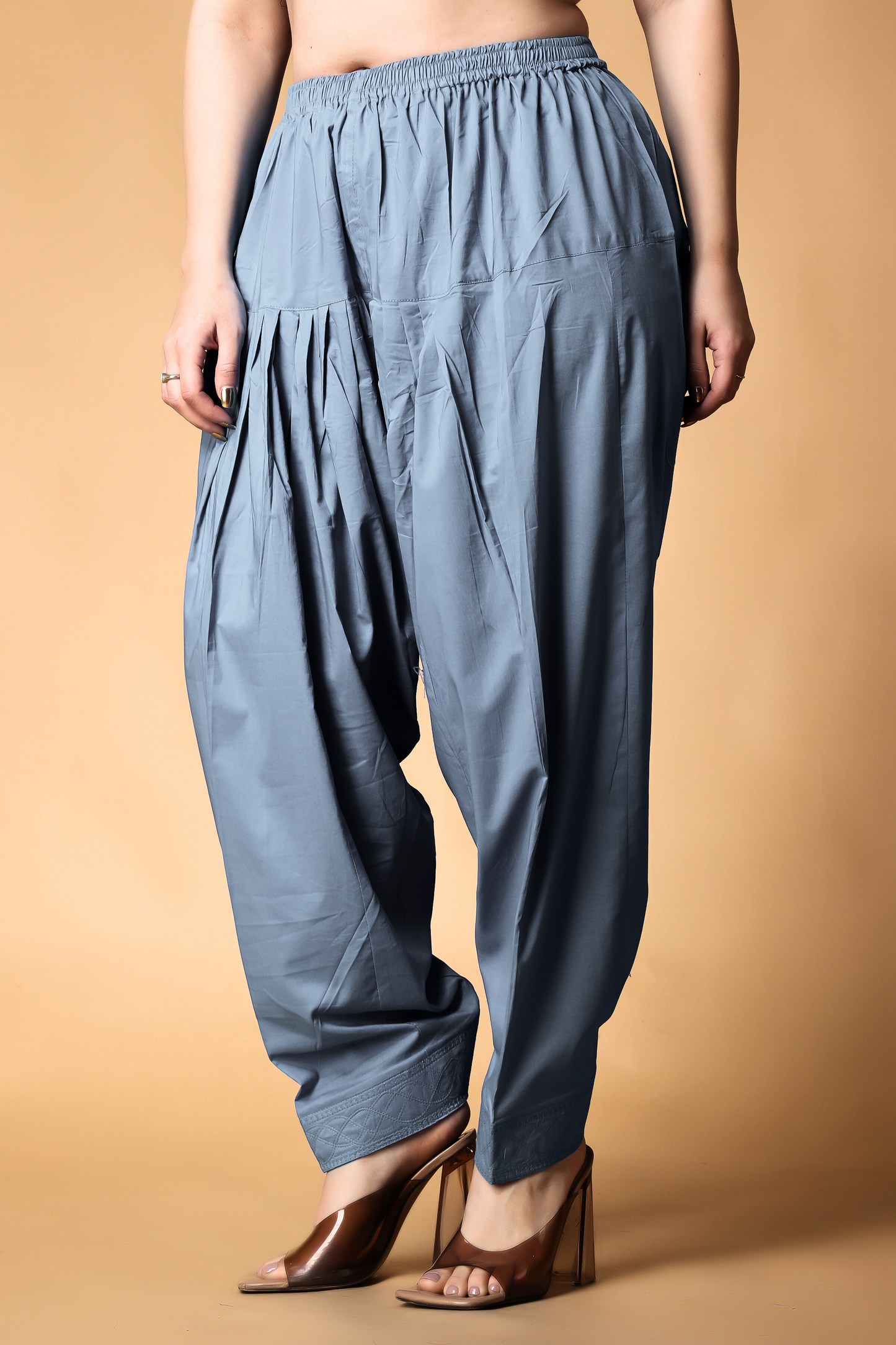 Light Grey Pleated Cotton Salwar