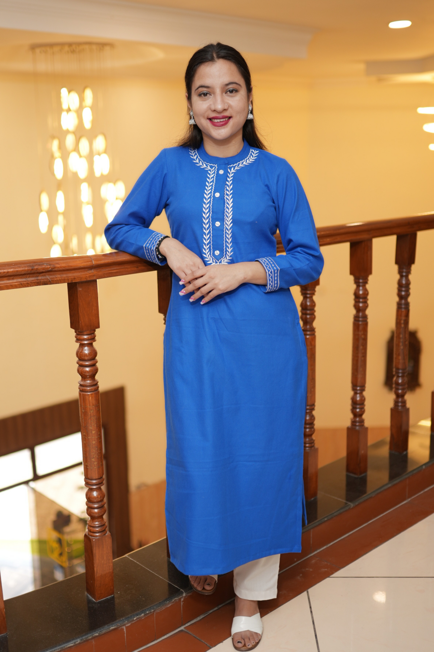 Buy Plus Size Frosty Blue Woollen Kurta At Apella | Sizes XS to 10 XL | India | Free Delivery | Customized