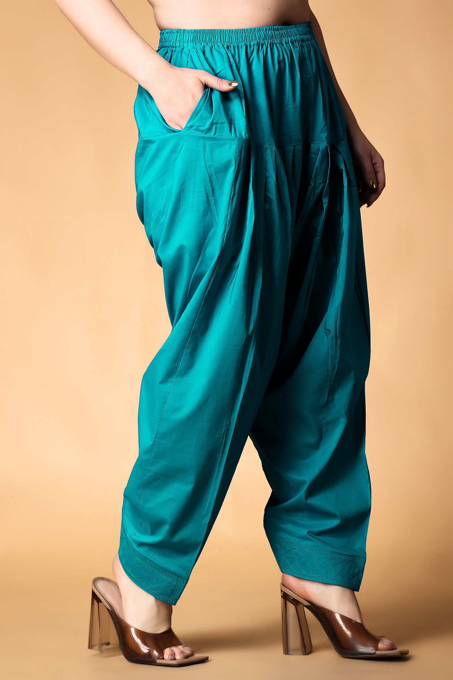 Sea Green Pleated Cotton Salwar