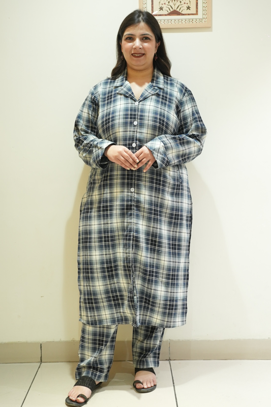 Midnight Teal Woollen Kurta Set