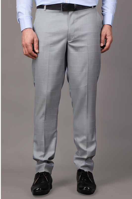 Buy Plus Size Silver Grey Checked Formal Trousers At Apella | Sizes XS to 10 XL | India | Free Delivery | Customized
