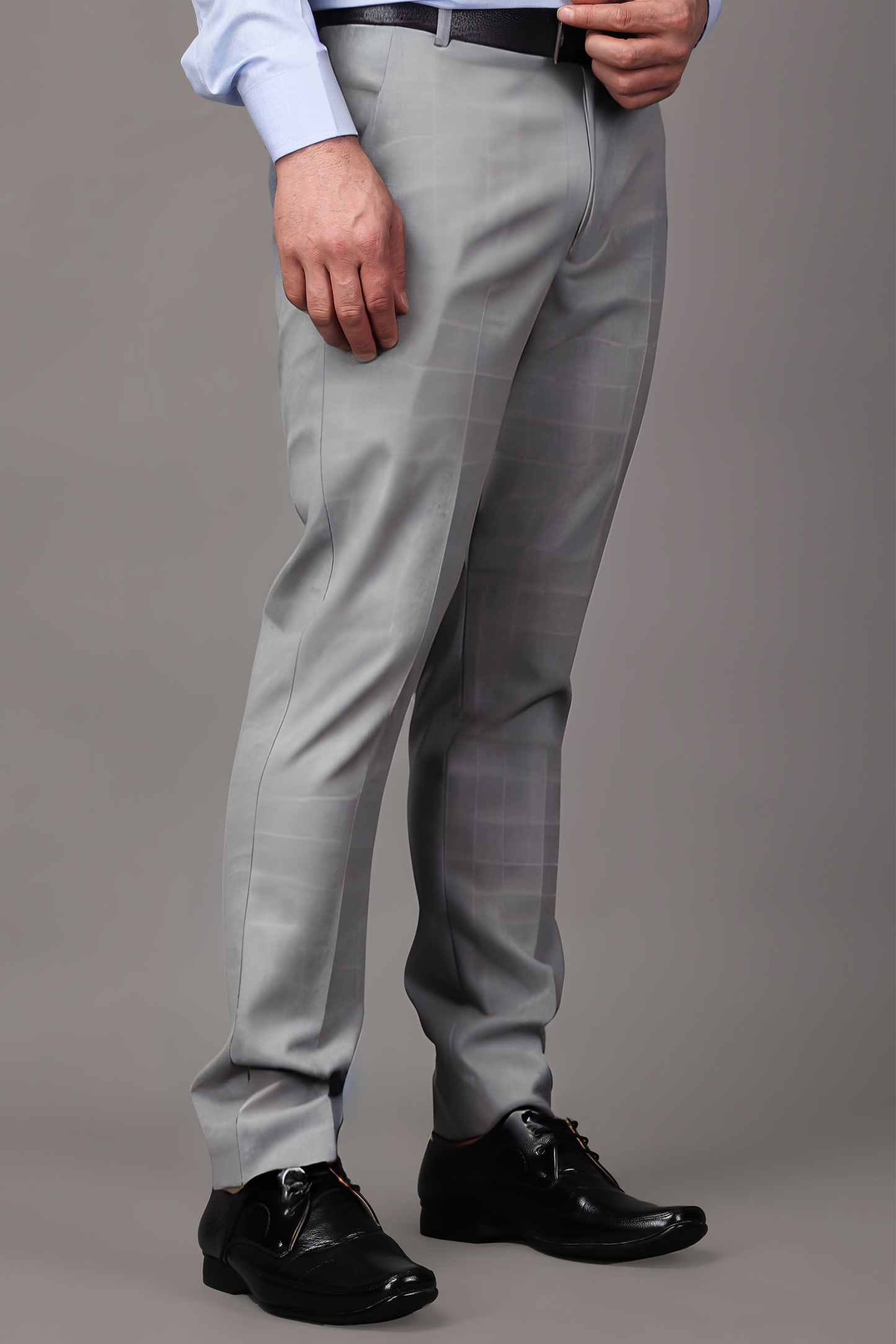 Buy Plus Size Silver Grey Checked Formal Trousers At Apella | Sizes XS to 10 XL | India | Free Delivery | Customized