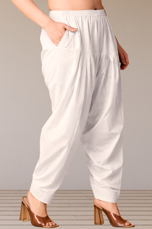 Off White Pleated Cotton Salwar