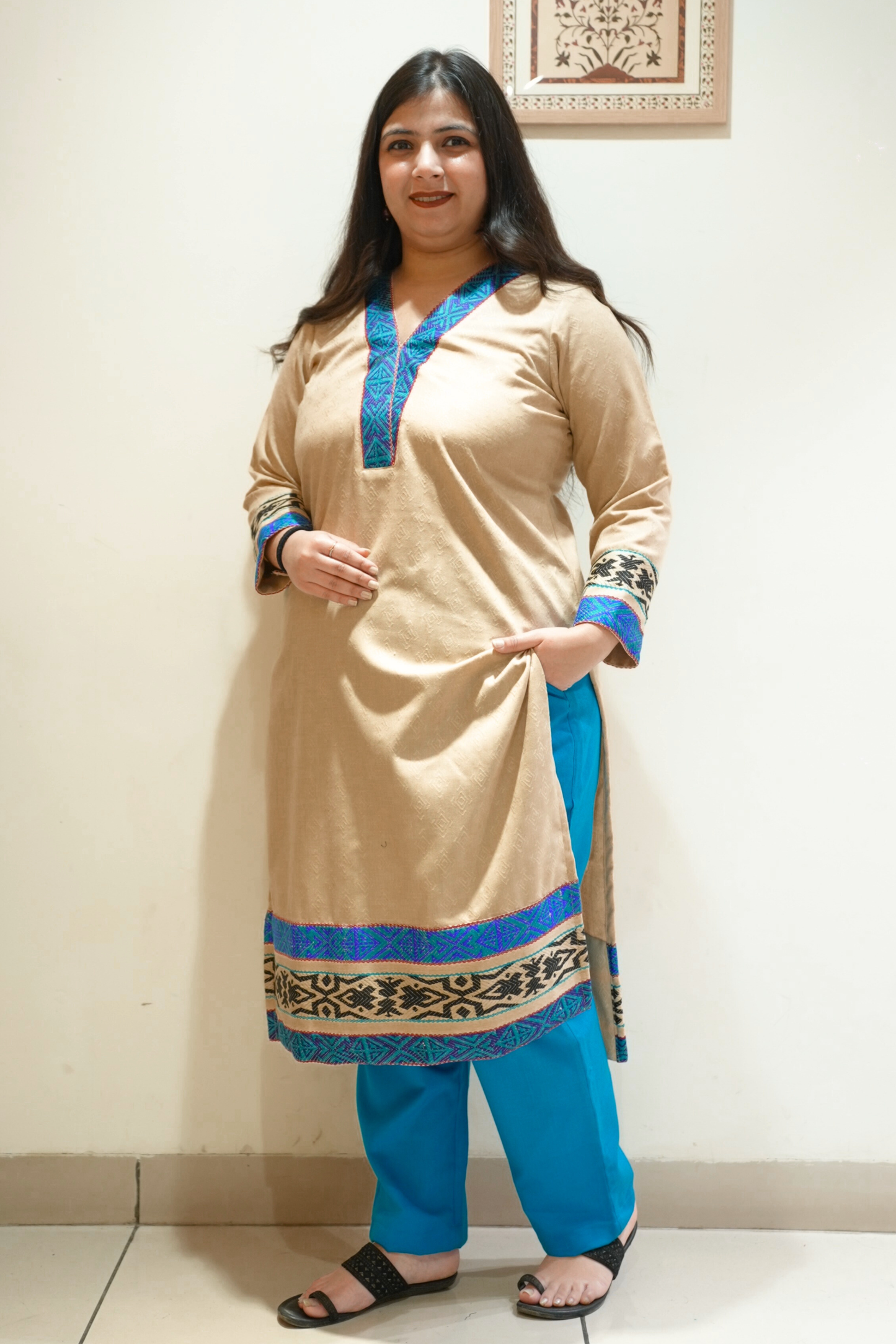 Sandstone Blue Woollen Kurta Set