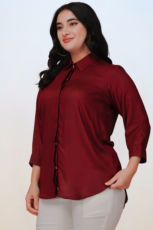 Mystic Maroon Solid Rayon Shirt