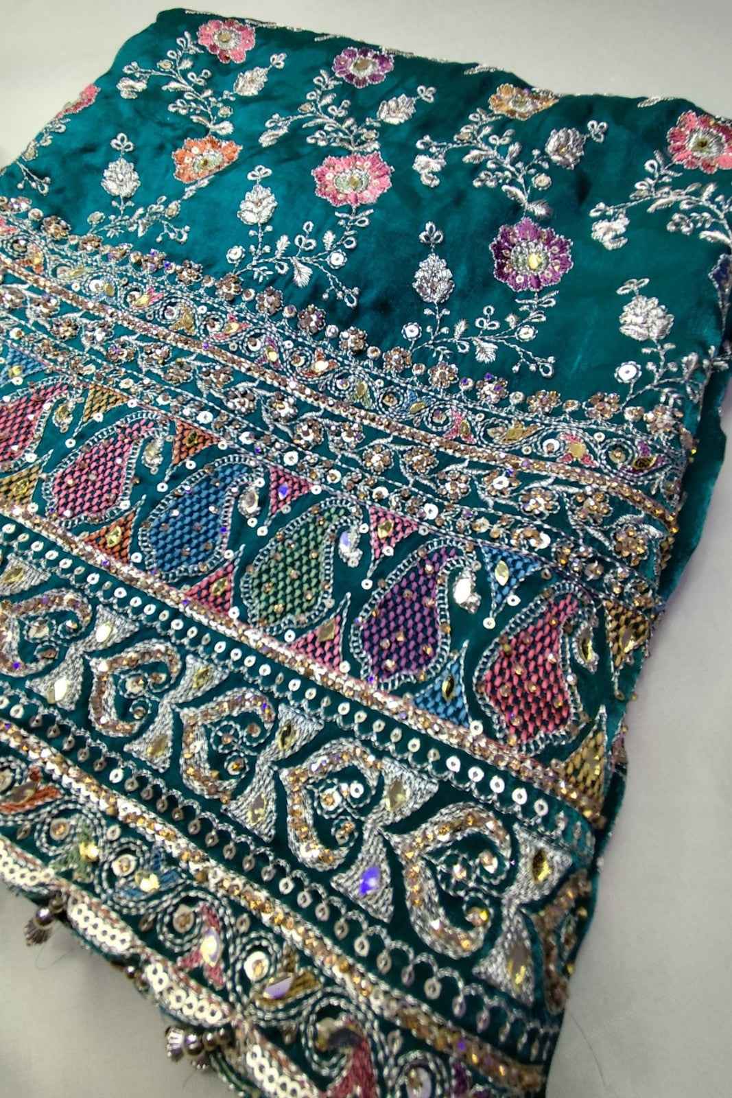 Teal Green Zari Unstitched Salwar Suit