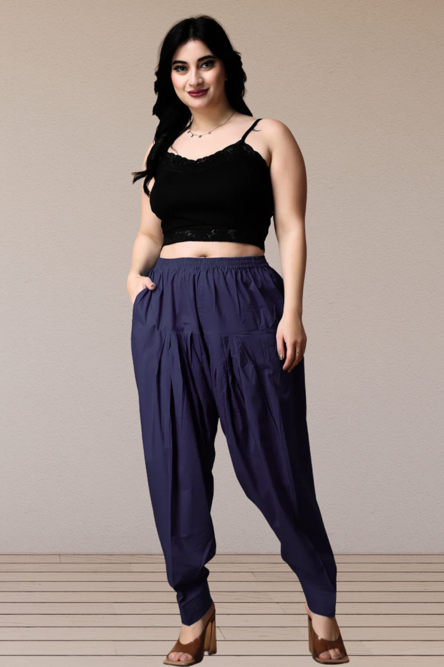 Navy Blue Pleated Cotton Salwar
