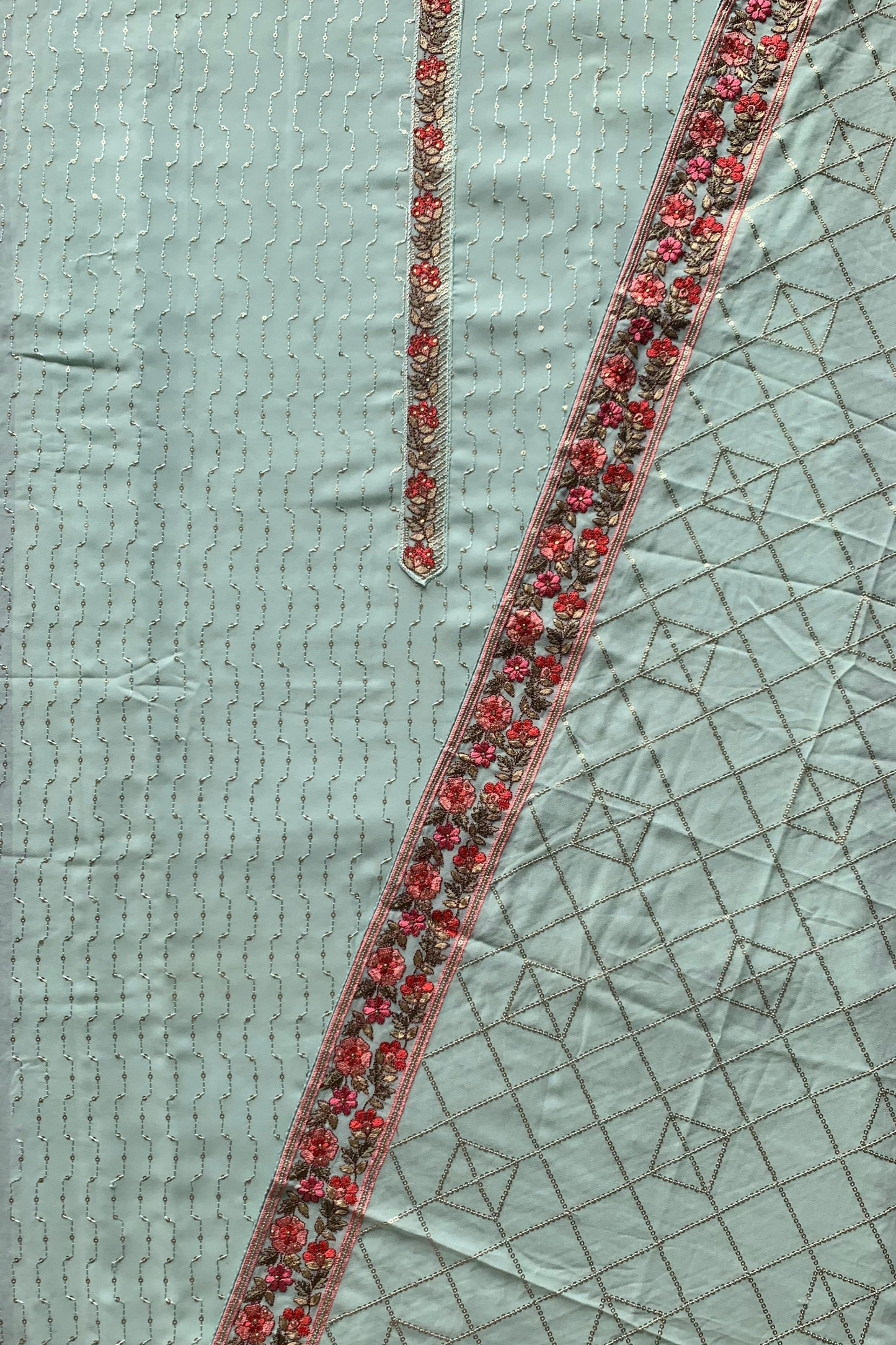 Buy Plus Size Mint Green Dress Material At Apella | Sizes XS to 10 XL | India | Free Delivery | Customized