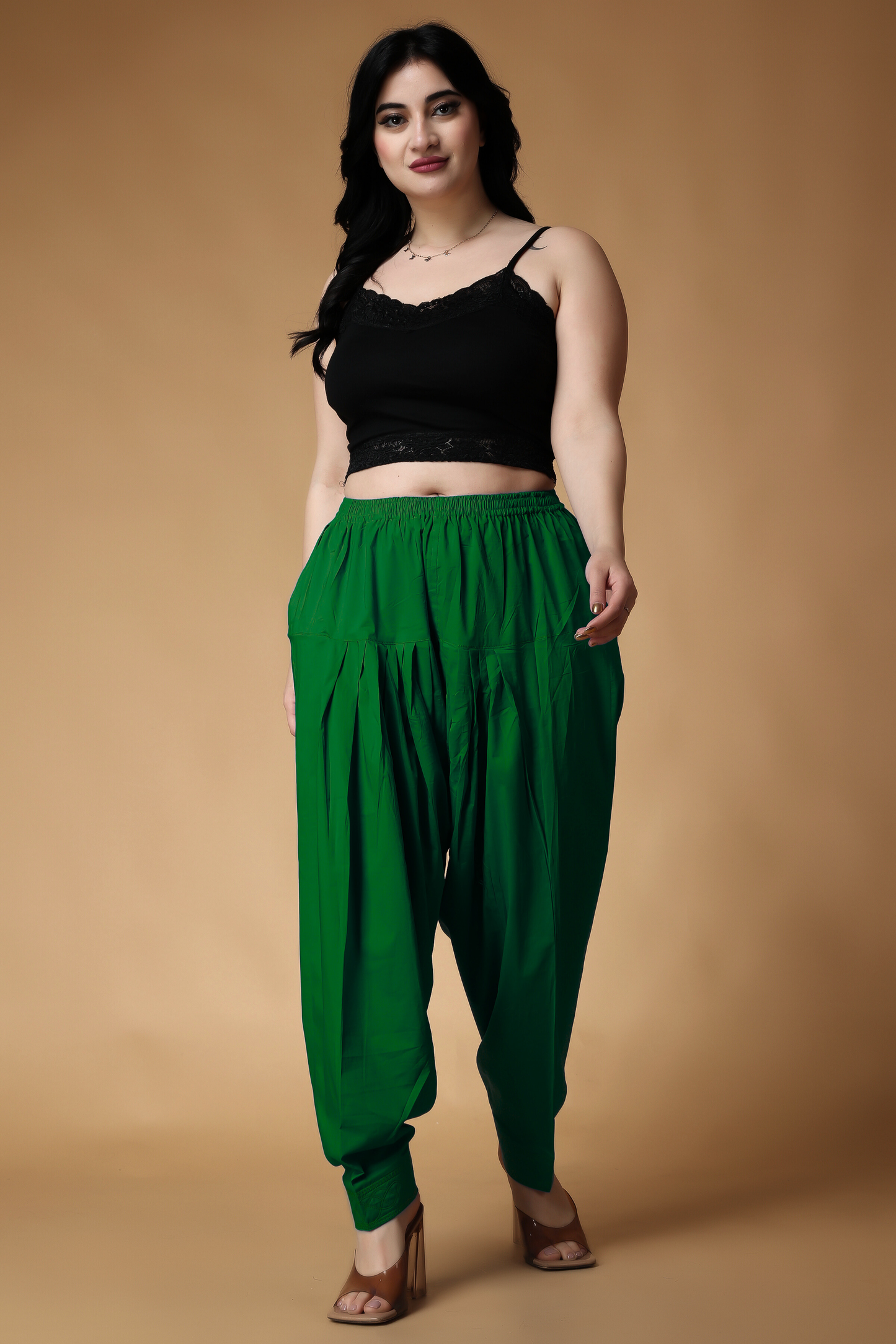 Dark Green Pleated Cotton Salwar