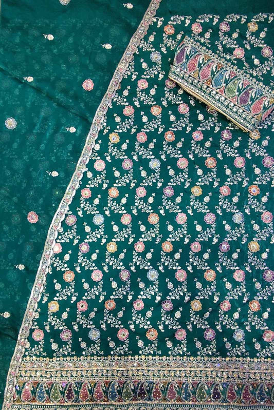 Teal Green Zari Unstitched Salwar Suit