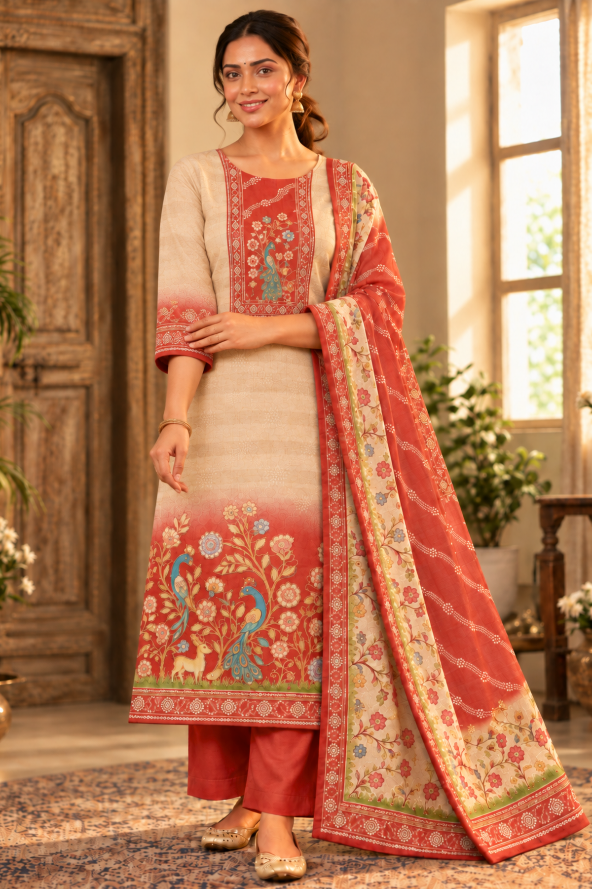 Jalebi Caramel Fancy Suit With Aari Work