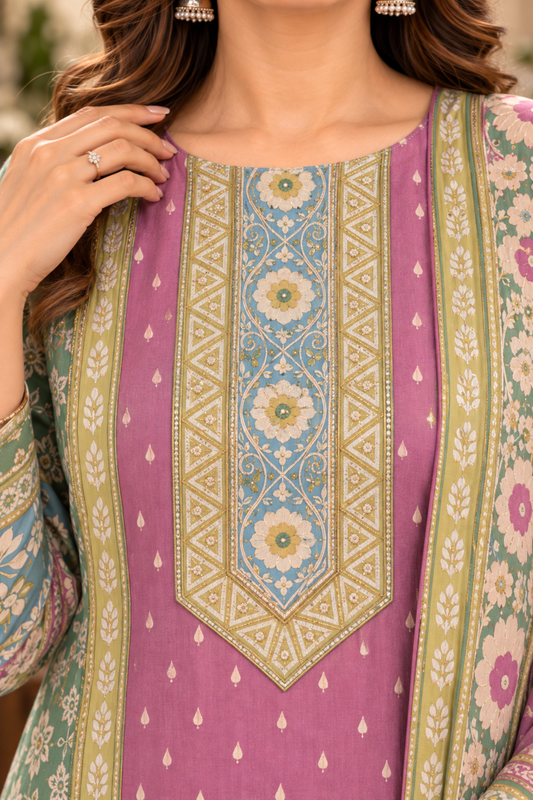 Aarohi Karachi Muslin Suit with Aari Work