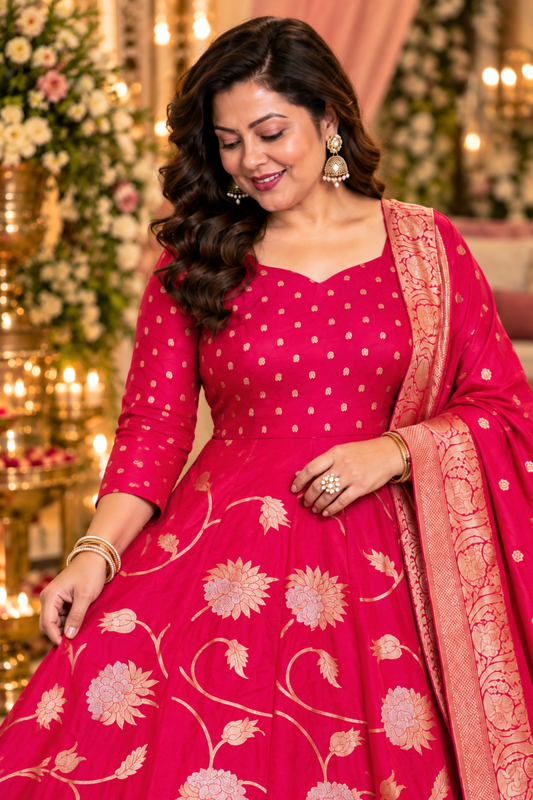 Aishani Jacquard Silk Anarkali Dress