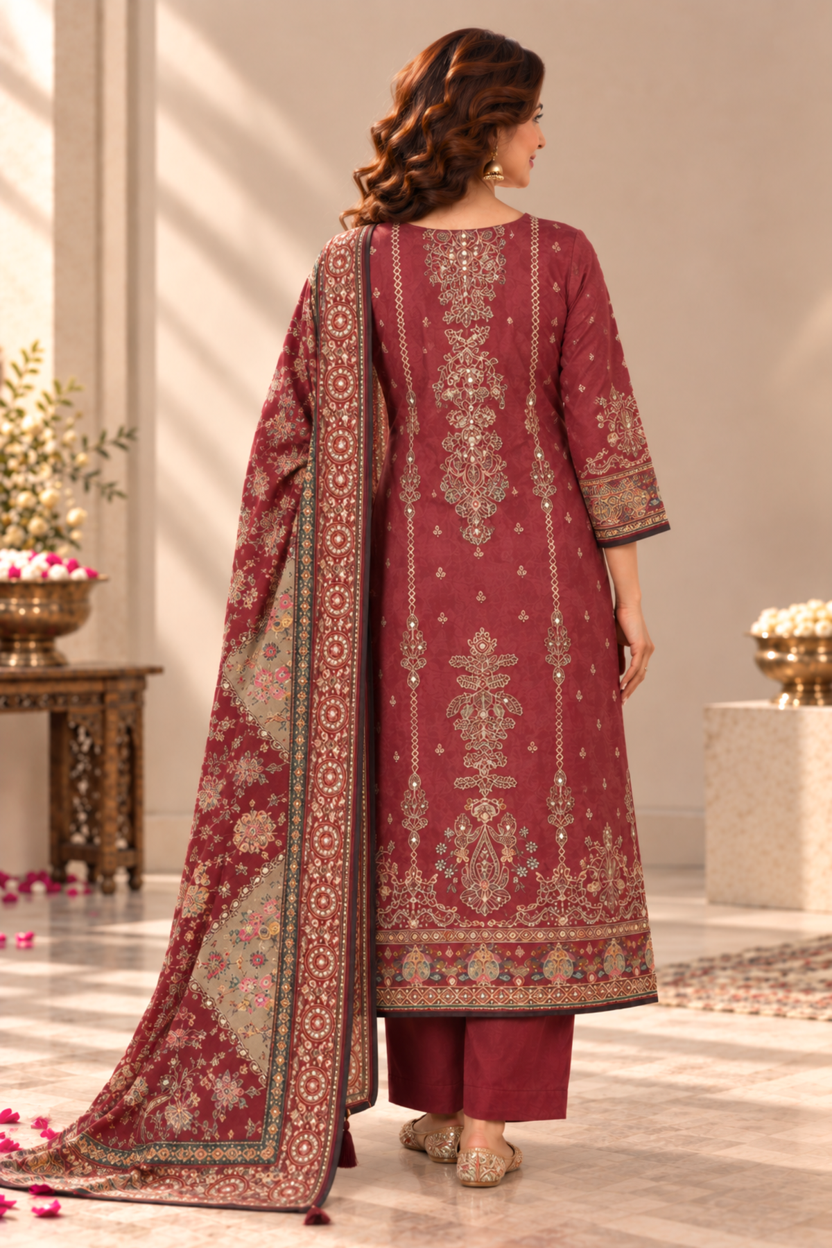 Alina Karachi Muslin Suit With Mirror Work