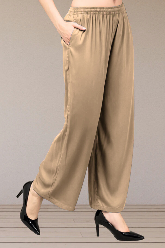 Almond Beige Flared Palazzo Pant